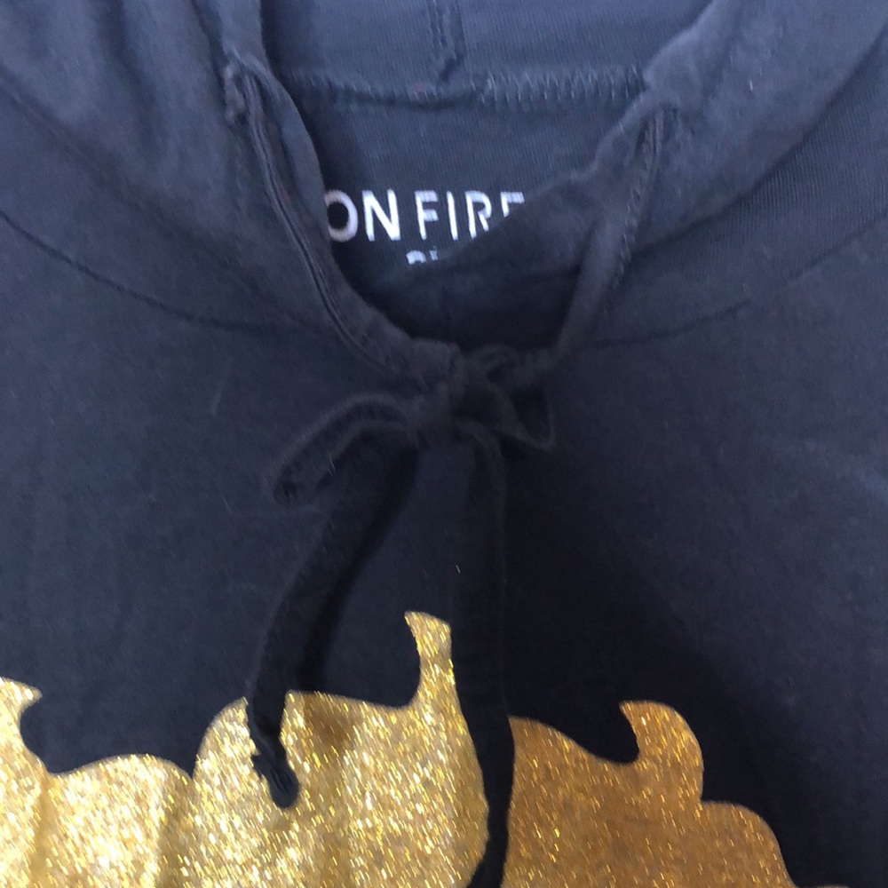 On Fire Hoodie Womans Black Living my Best Life Gold Glitter 2X PLUS SIZE - Picture 6 of 7